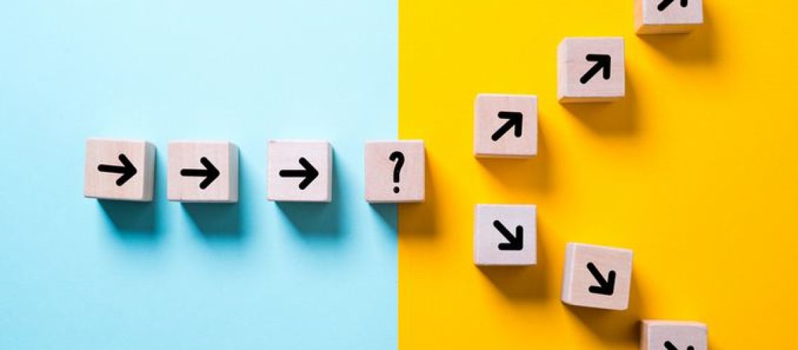 path leads to decision which changes the path in two directions on colorful background